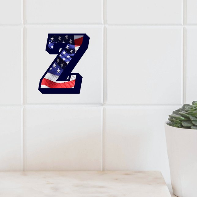 American Flag Letter "Z" Large Photo Ceramic Tile (American Flag Letter "Z" Large Photo Ceramic Tile)