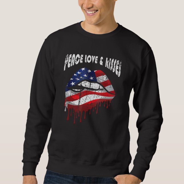 American Flag Lips Peace Love Kisses Patriotic Aes Sweatshirt (Front)