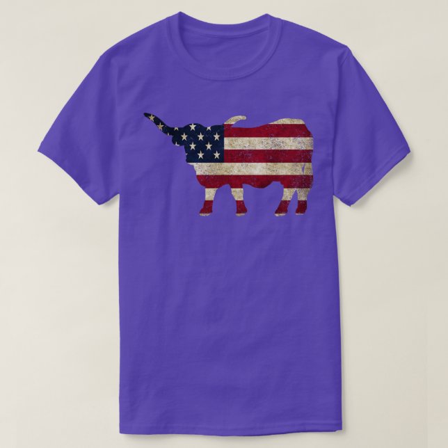 American Flag Longhorn Cattle T-Shirt (Design Front)