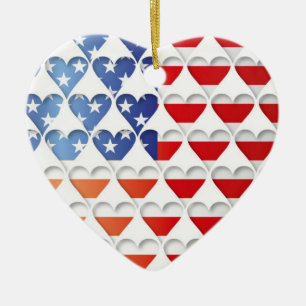 American Flag Love Hearts Ceramic Tree Decoration