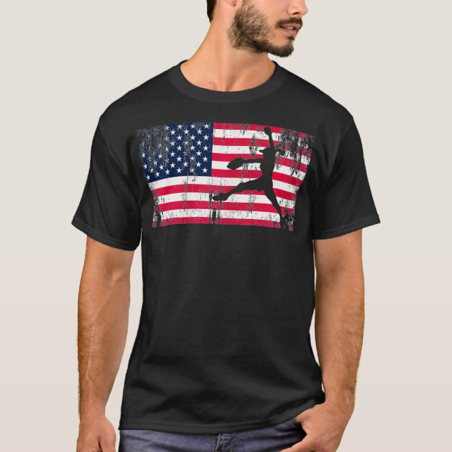 American Flag Love Softball FastPitch angel  T-Shirt (Front)