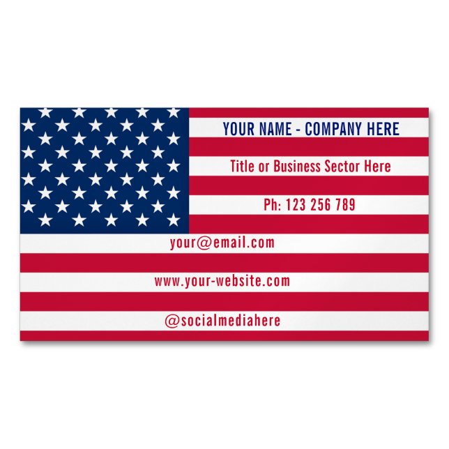 American Flag Magnetic Business Card Example (Front)