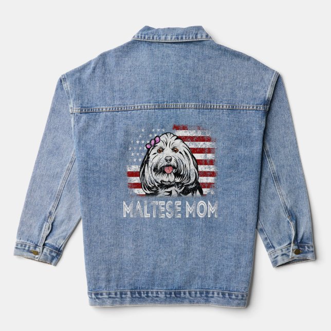 American Flag Maltese Mum Retro Patriotic  Denim Jacket (Back)