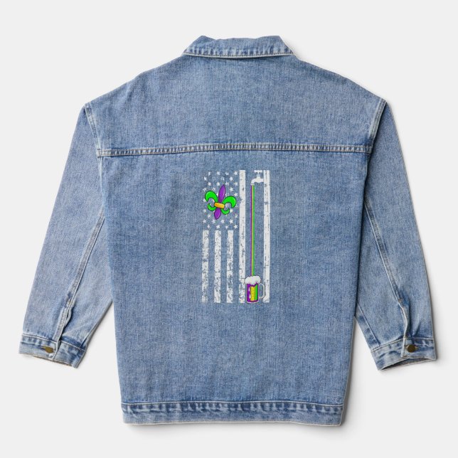American Flag Mardi Gras Carnival Parade Masquerad Denim Jacket (Back)