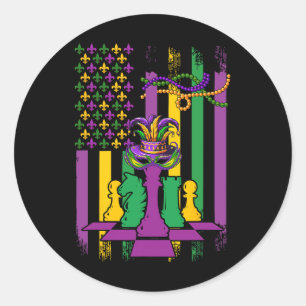 American Flag Mardi Gras Chess Player Team Funny P Classic Round Sticker