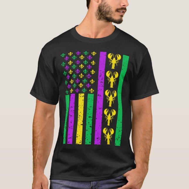 American Flag Mardi Gras Crawfish  Mardi Gras Men  T-Shirt (Front)