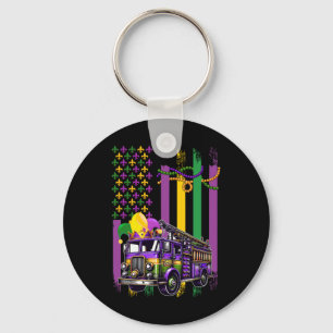 American Flag Mardi Gras Fire Truck Wearing Jester Key Ring