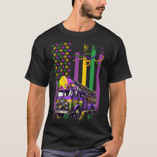 American Flag Mardi Gras Fire Truck Wearing Jester T-Shirt