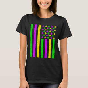 American Flag Mardi Gras Fleur De Lys Carnival New T-Shirt