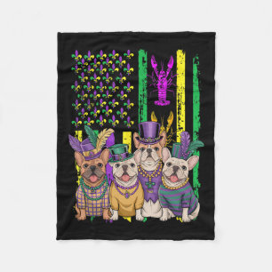 American Flag Mardi Gras French Bulldog Dog Festiv Fleece Blanket