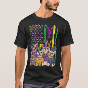 American Flag Mardi Gras French Bulldog Dog Festiv T-Shirt