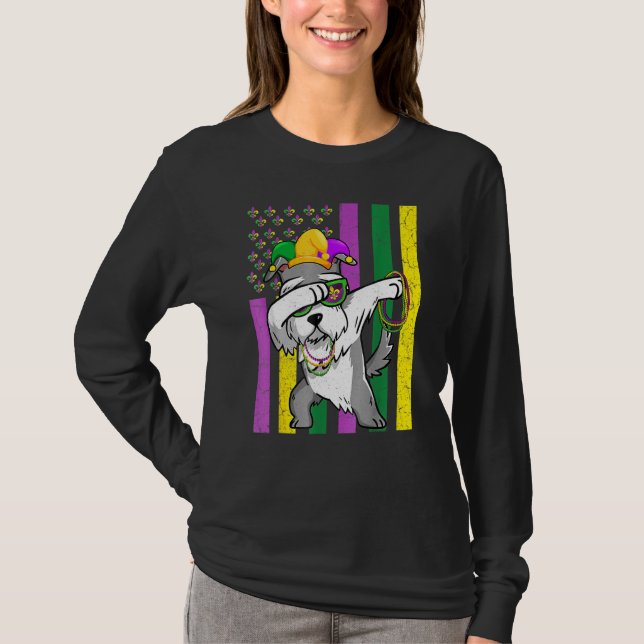 American Flag Mardi Gras Schnauzer Dog Festival Pu T-Shirt (Front)