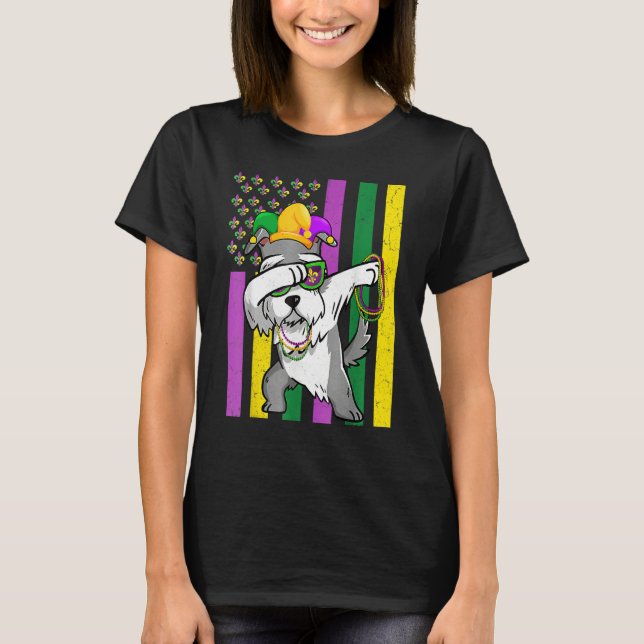 American Flag Mardi Gras Schnauzer Dog Festival Pu T-Shirt (Front)