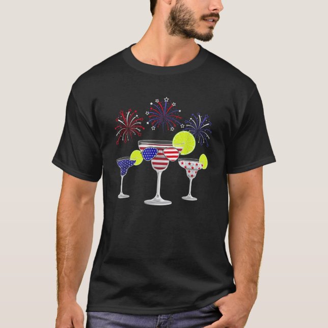 American Flag Margarita 4th July Sunglasses Drinki T-Shirt (Front)