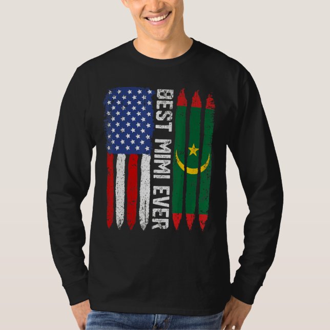 American Flag & Mauritania Flag Best Mimi Ever Fam T-Shirt (Front)