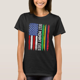 American Flag & Mauritius Flag Best Mummy Ever Fam T-Shirt