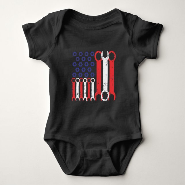 American Flag Mechanic Tools USA Love Craftsman Baby Bodysuit (Front)