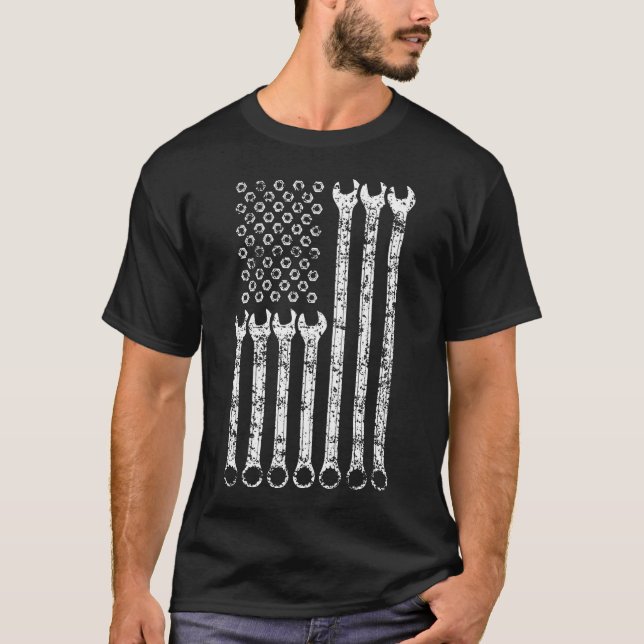 American Flag Mechanic Wrench 	 Gift Mens Womens T-Shirt (Front)