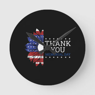 American Flag Memorial Day Shirts For Women Memori Round Clock