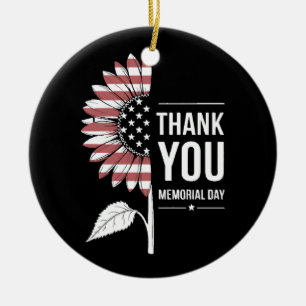 American Flag Memorial Day Sunflower USA Ceramic Tree Decoration