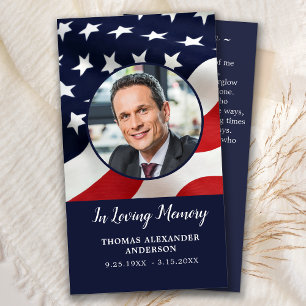 American Flag Memorial Prayer Card Custom Photo