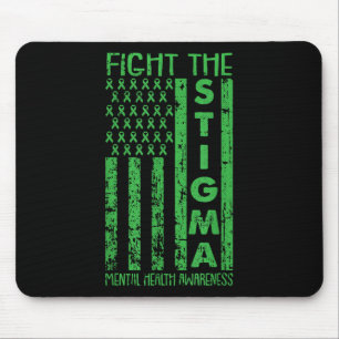 American Flag Mental Health Awareness Green Ribbon Mouse Pad