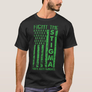 American Flag Mental Health Awareness Green Ribbon T-Shirt