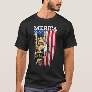 American Flag Merica Rock Sign Hand Fourth Of Jul T-Shirt