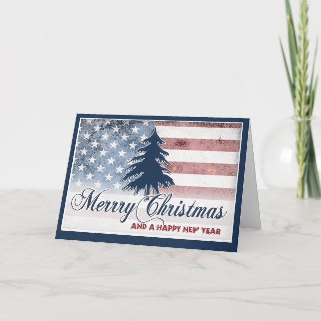 American Flag Merry Christmas Card (Front)