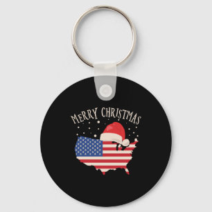 American flag Merry Christmas design Key Ring