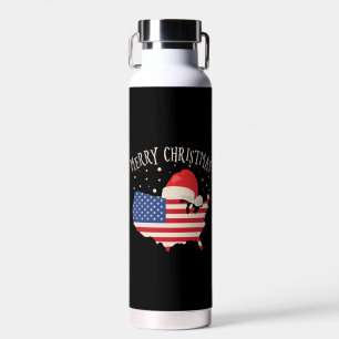 American flag Merry Christmas design Water Bottle