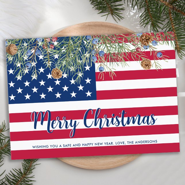American Flag Merry Christmas Military Patriotic Holiday Card (Creator Uploaded)