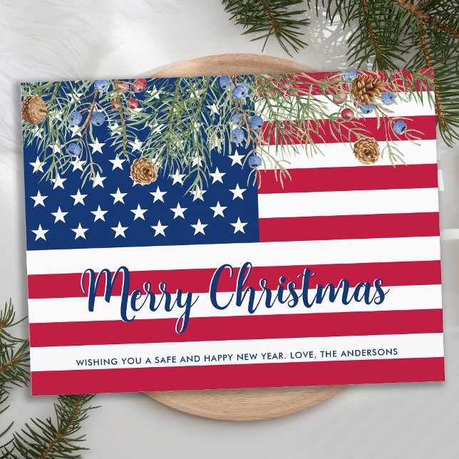 American Flag Merry Christmas Military Patriotic Holiday Postcard (Creator Uploaded)