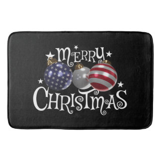 American Flag Merry Christmas Tree Baubles US Patr Bath Mat