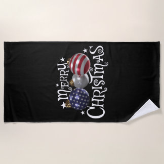 American Flag Merry Christmas Tree Baubles US Patr Beach Towel