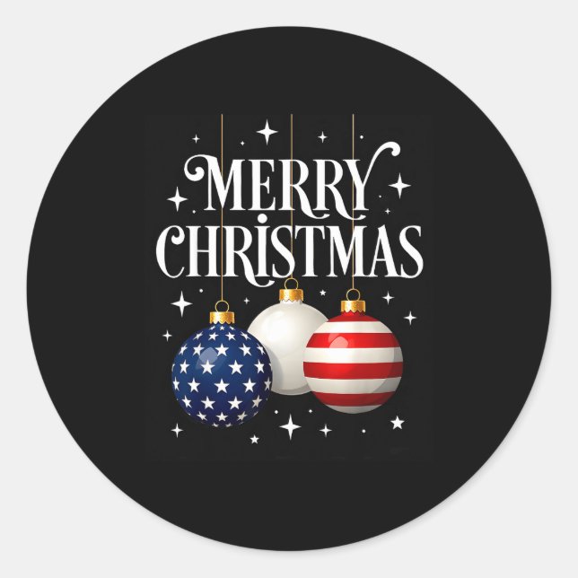 American Flag Merry Christmas Tree Baubles Us Patr Classic Round Sticker (Front)