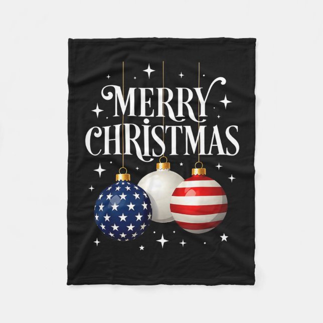 American Flag Merry Christmas Tree Baubles Us Patr Fleece Blanket (Front)