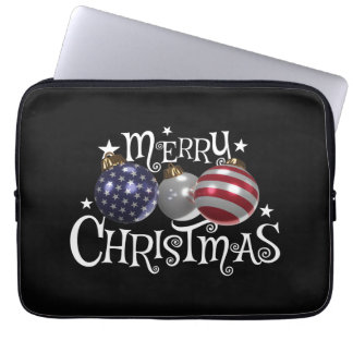 American Flag Merry Christmas Tree Baubles US Patr Laptop Sleeve