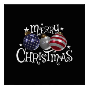 American Flag Merry Christmas Tree Baubles US Patr Poster