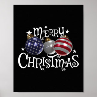 American Flag Merry Christmas Tree Baubles US Patr Poster