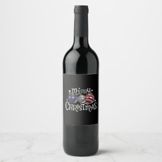 American Flag Merry Christmas Tree Baubles US Patr Wine Label