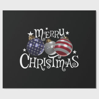 American Flag Merry Christmas Tree Baubles US Patr Wrapping Paper