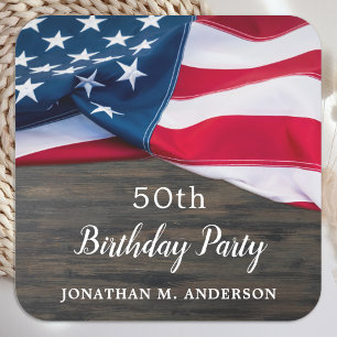American Flag Military Birthday Party Patriotic Square Sticker