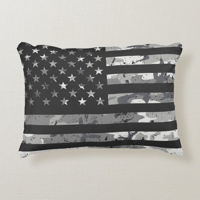 American Flag Military Camouflage White Pattern Decorative Cushion (Front)