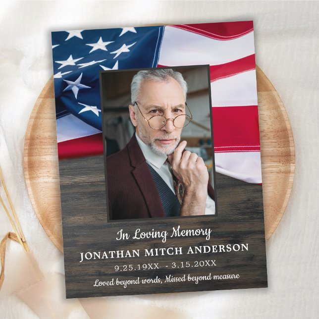American Flag Military Veteran Celebration Of Life Invitation Postcard (Creator Uploaded)