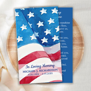American Flag Military Veteran Funeral Prayer Card