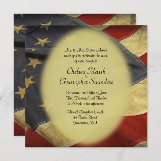 American Flag Military Wedding Invitation (Front/Back)