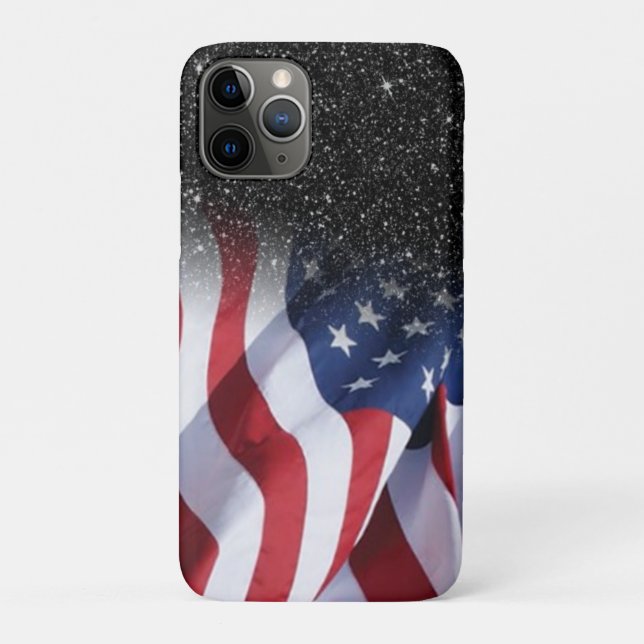 American Flag Modern Black Galaxy Glitter USA Case-Mate iPhone Case (Back)