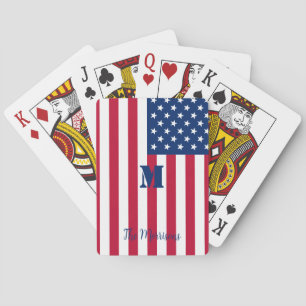 American Flag Monogram Family Name Playing Cards