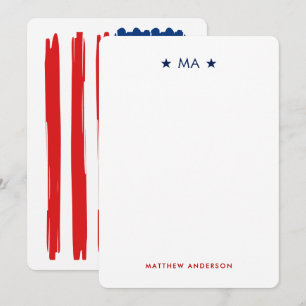 American Flag Monogram & Name Personal Stationery Card